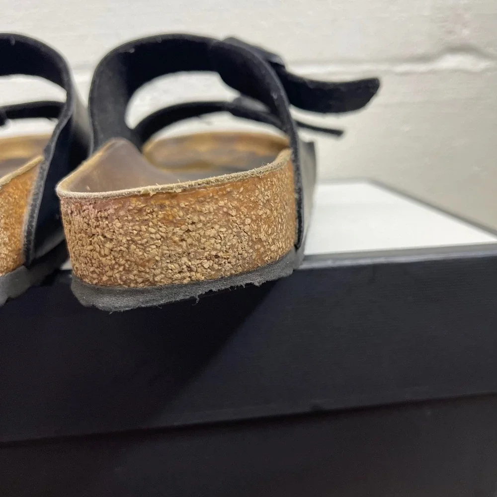 Birkenstock Arizona Black Leather Black Sandals Slide Slip On Men's 42 EU/8 US